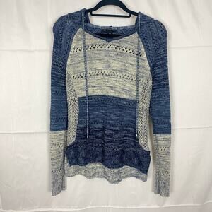 INC International Concepts Blue Crochet Knit Hoodie Lightweight Pullover XS